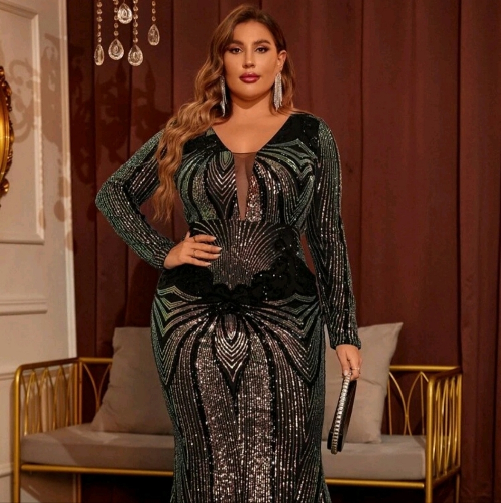 Formal elegant sequins prom BNWT wedding guest fancy sexy dress holographic!